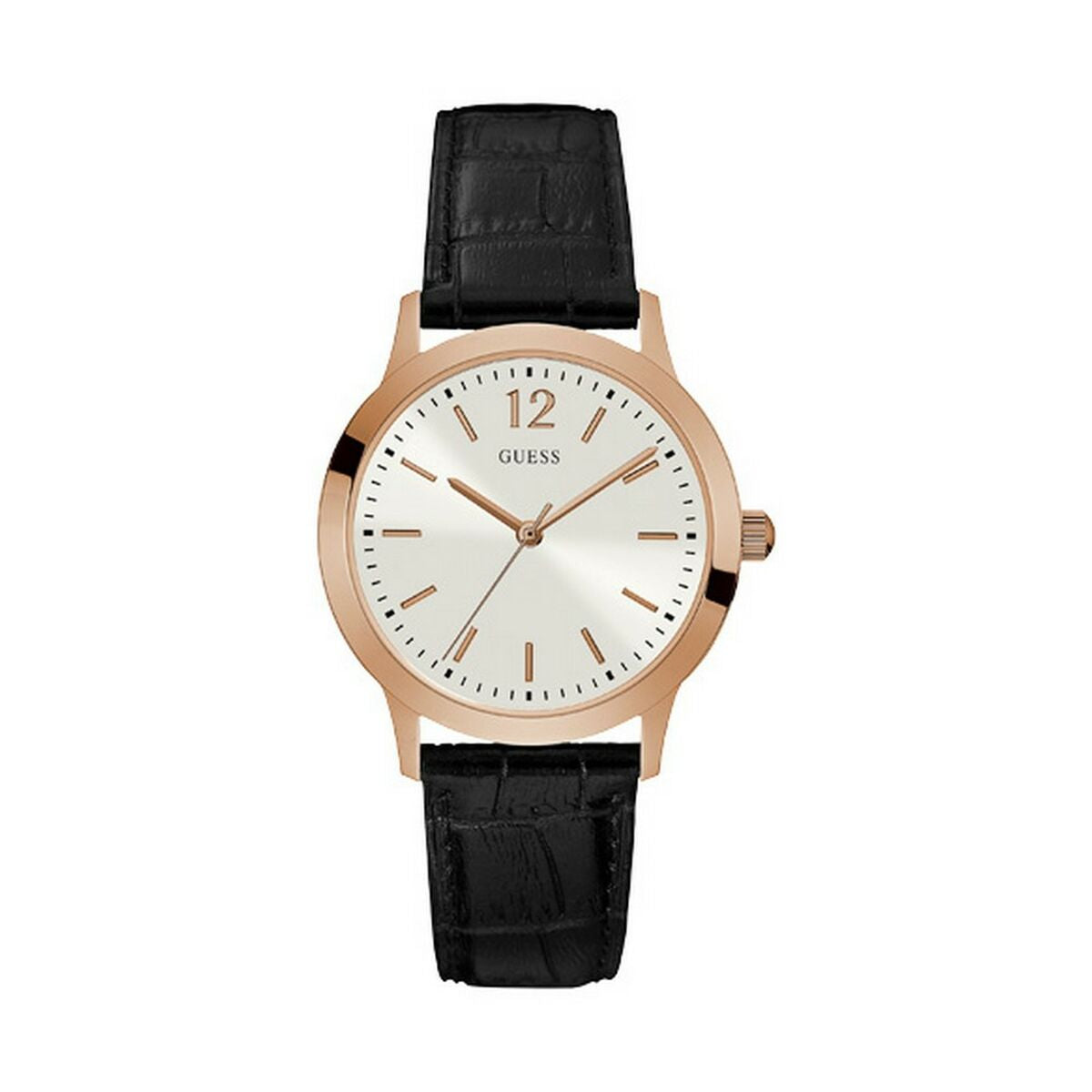 Montre Homme Guess W0922G6 (Ø 39 mm) – Quartz, Boîtier Or Rose & Bracelet Cuir Noir