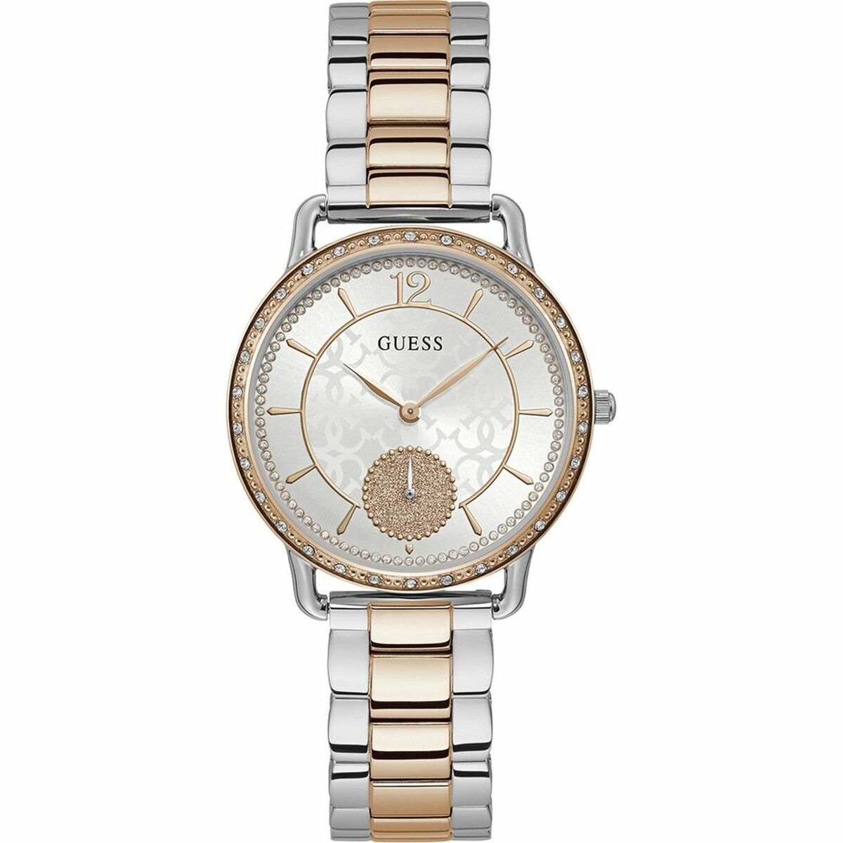 Montre Femme Guess W1290L2 – 36 mm, Acier Rose, Cadran Blanc, Quartz, Étanche 3 ATM