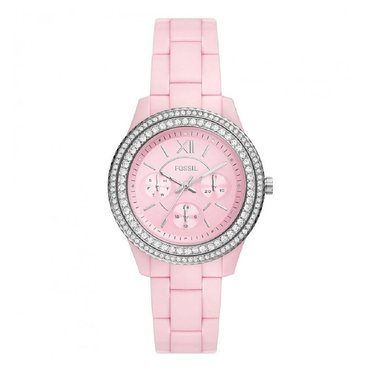 Montre Femme Fossil STELLA (Ø 37 mm) – Quartz, Bracelet Résine, Date, Étanche 5 ATM