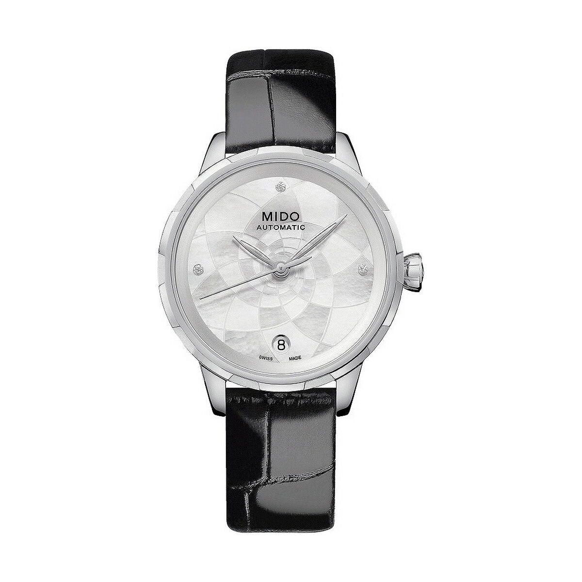 Montre Femme Mido (Ø 34 mm) – Automatique, Date, Bracelet Cuir, Verre Saphir, Étanche 3 ATM