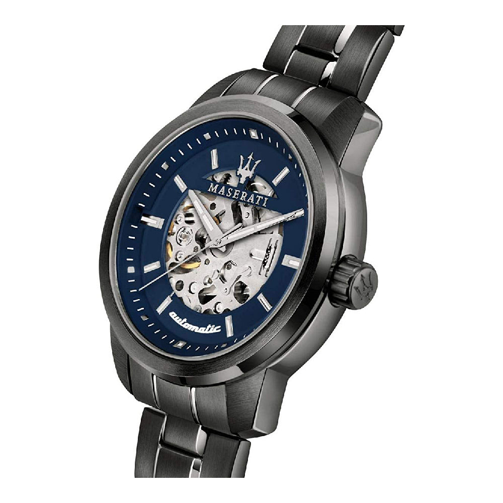 Montre Homme Maserati R8823121001 (Ø 44 mm) – Automatique, Acier Noir, Cadran Bleu, Étanche 5 ATM