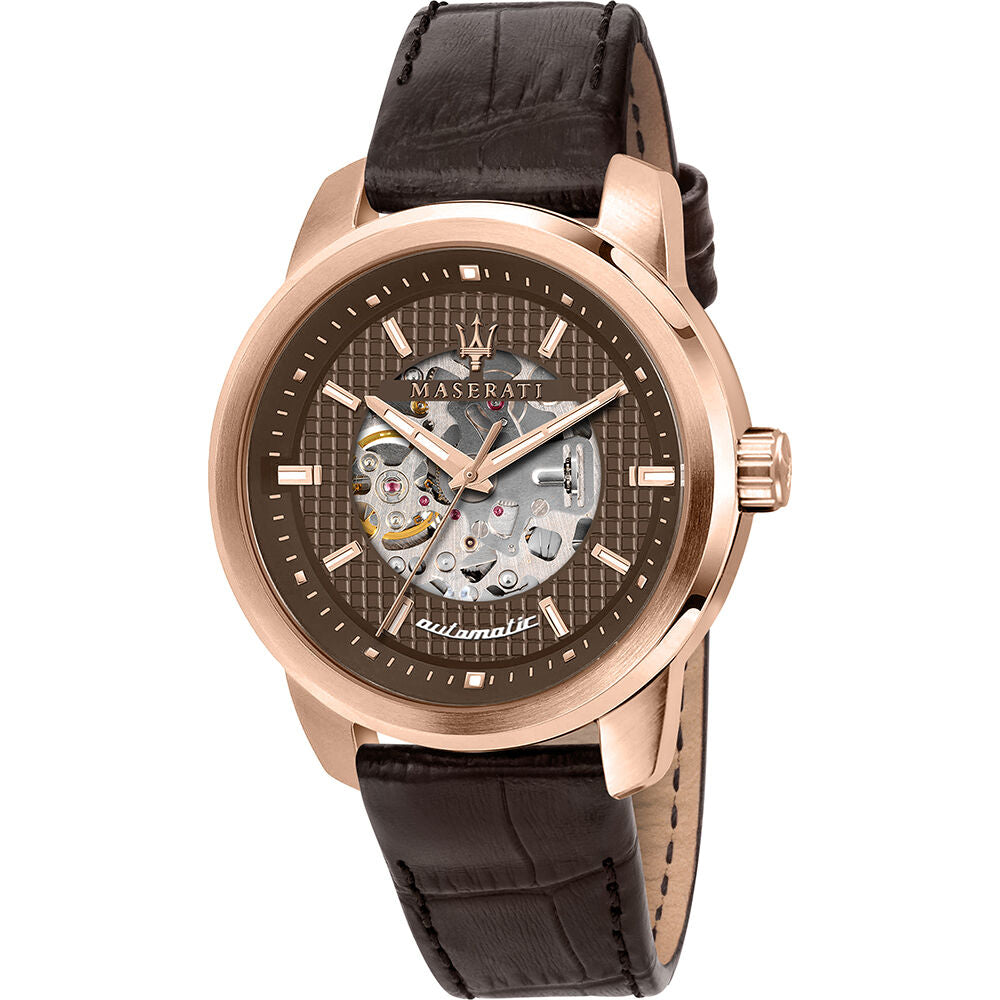Montre Homme Maserati R8821121001 (Ø 44 mm) – Quartz, Bracelet Cuir Brun, Cadran Marron, Étanche 5 ATM