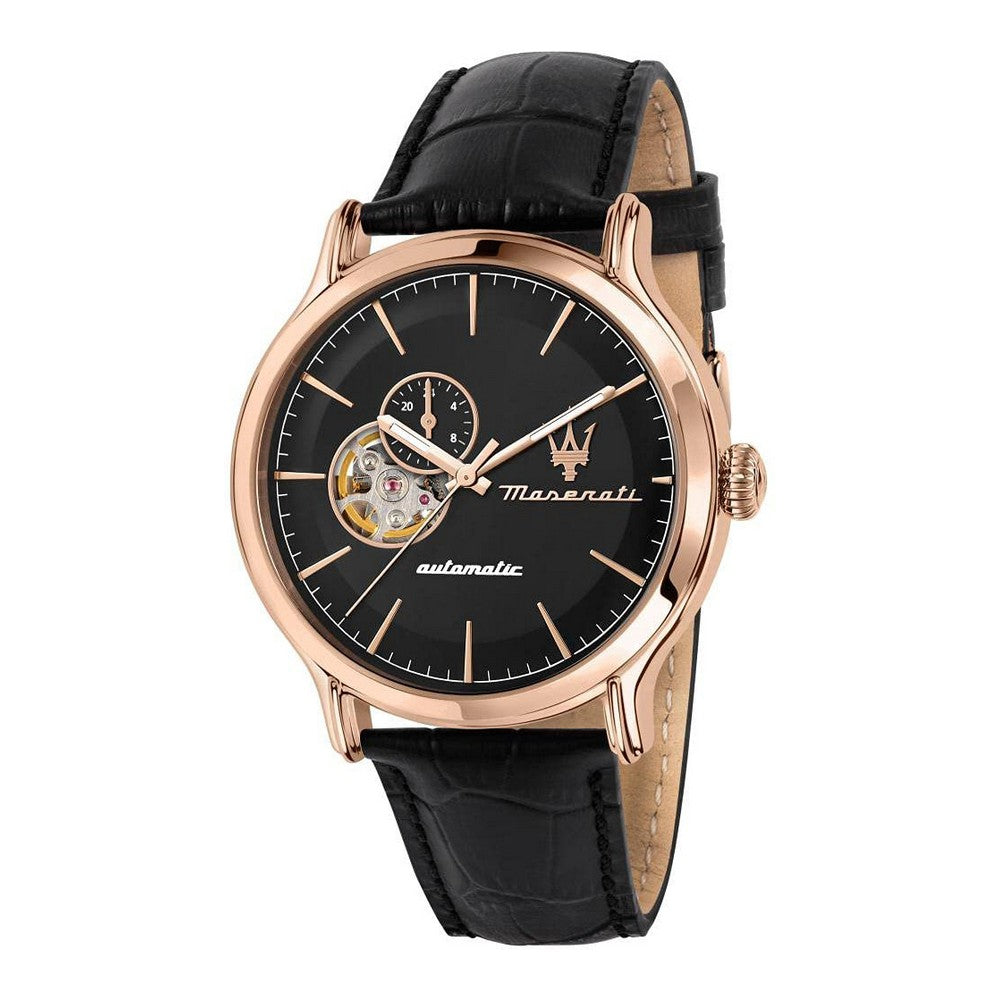 Montre Homme Maserati R8821118009 (Ø 42 mm) – Automatique, Acier Inoxydable Or Rose, Cuir Noir, Verre Saphir, Étanche 10 ATM