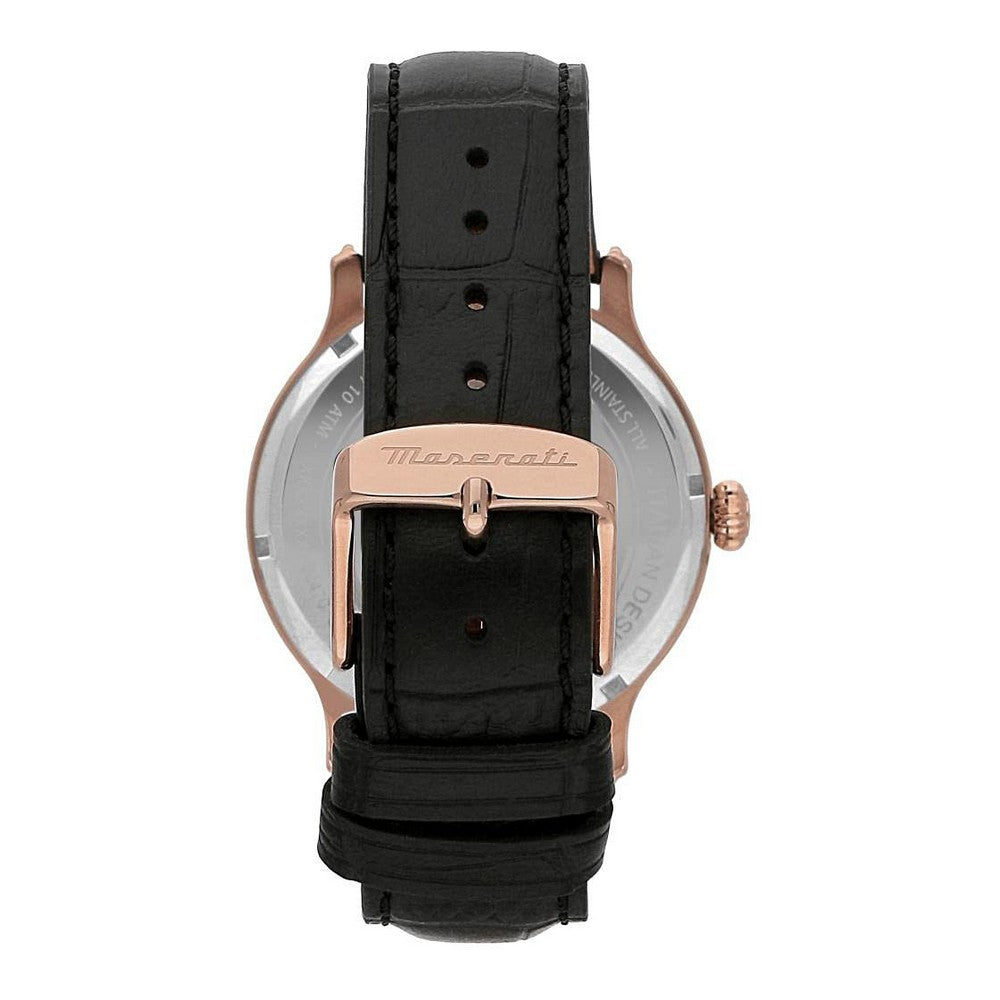 Montre Homme Maserati R8821118009 (Ø 42 mm) – Automatique, Acier Inoxydable Or Rose, Cuir Noir, Verre Saphir, Étanche 10 ATM