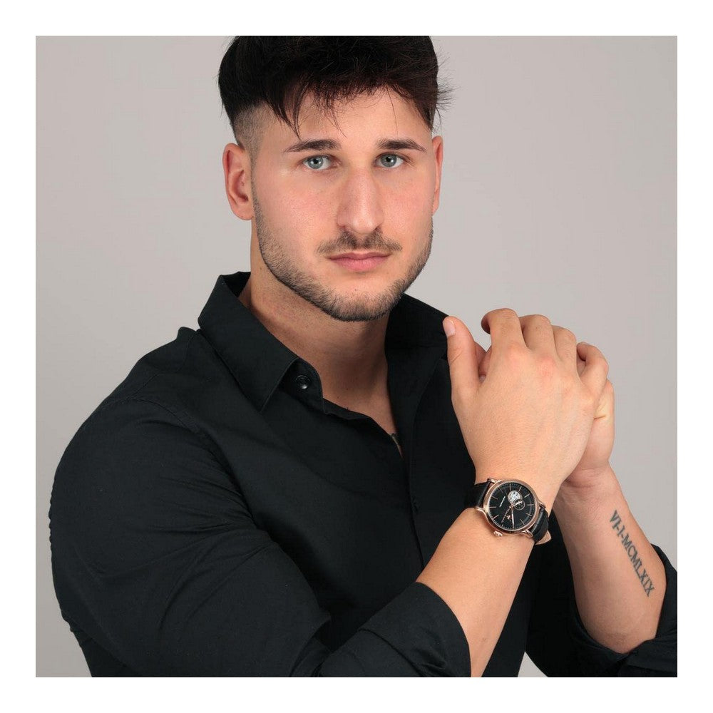 Montre Homme Maserati R8821118009 (Ø 42 mm) – Automatique, Acier Inoxydable Or Rose, Cuir Noir, Verre Saphir, Étanche 10 ATM