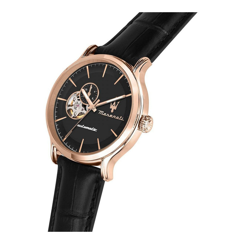 Montre Homme Maserati R8821118009 (Ø 42 mm) – Automatique, Acier Inoxydable Or Rose, Cuir Noir, Verre Saphir, Étanche 10 ATM