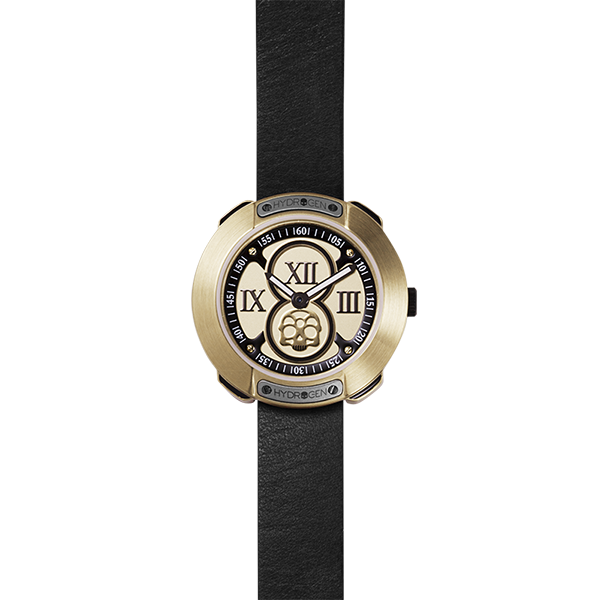 Montre Vista Roman Gold Black – Acier Doré, Cadran Or Brossé à Chiffres Romains, Bracelet Cuir Noir