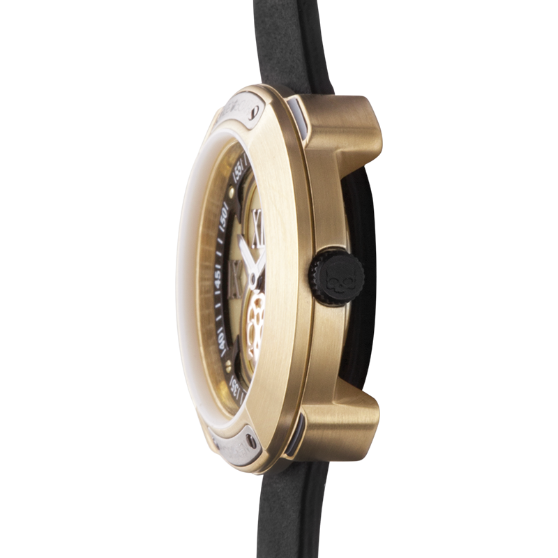 Montre Vista Roman Gold Black – Acier Doré, Cadran Or Brossé à Chiffres Romains, Bracelet Cuir Noir