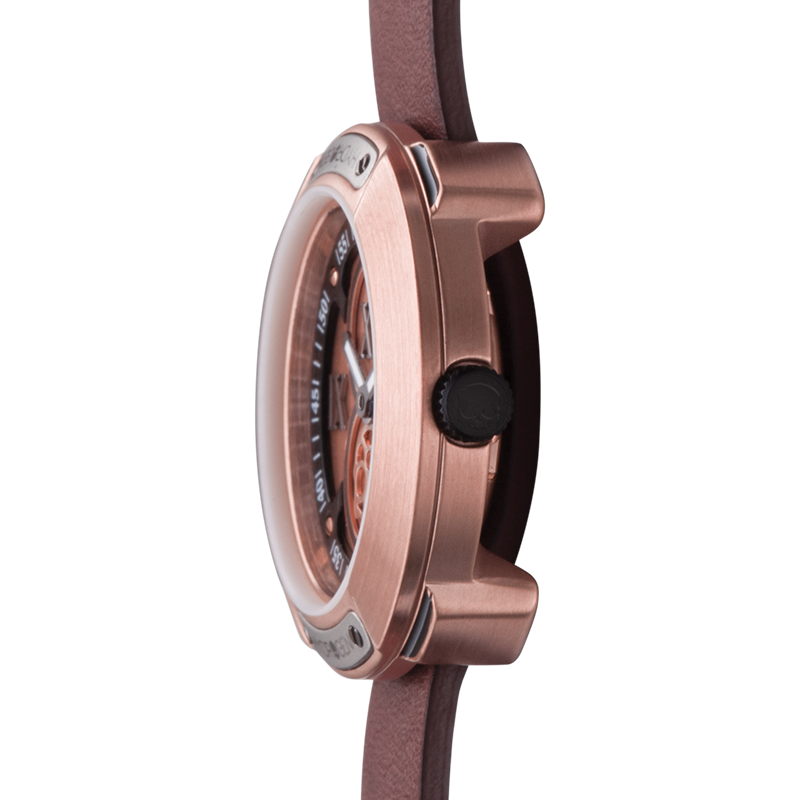 Montre Vista Roman Rose Gold Brown (Ø 29 mm) – Acier Or Rose, Cadran Brossé, Bracelet Cuir Marron