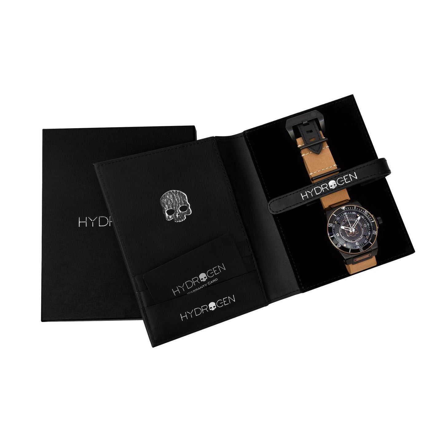 Montre Sportivo Black Brown Nato (HW324203) – Acier Noir & Or Rose, Cadran avec Logo Skull Hydrogen, Bracelet Cuir Marron