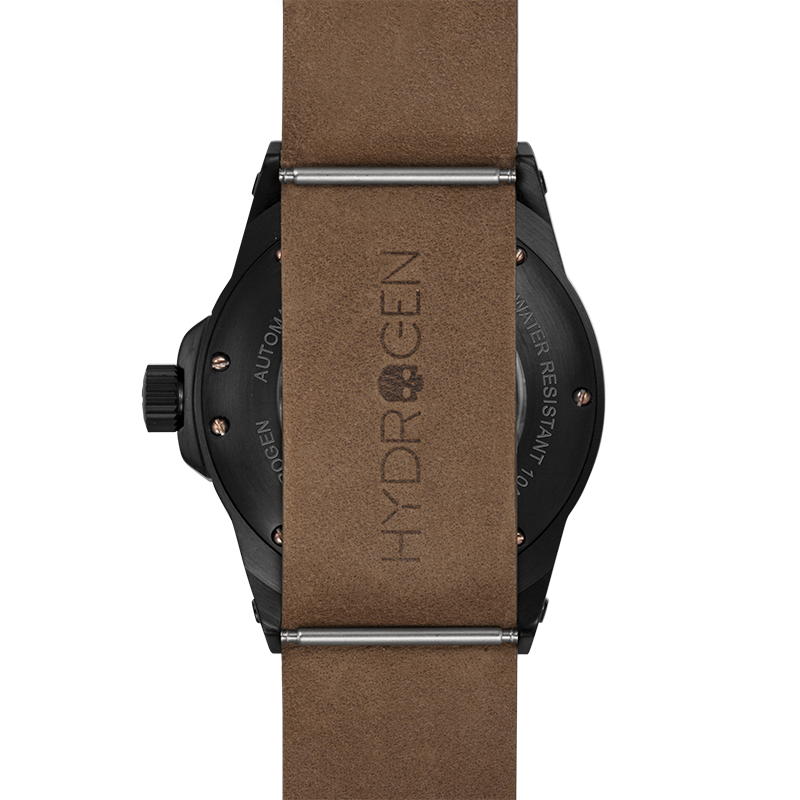 Montre Sportivo Black Brown Nato (HW324203) – Acier Noir & Or Rose, Cadran avec Logo Skull Hydrogen, Bracelet Cuir Marron