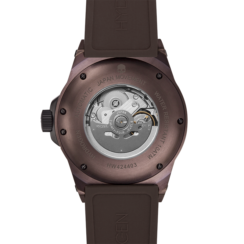 Montre Vento All Brown Duo – Automatique GMT NH30 Japon, Acier Brun Ionisé, Cadran Métallique Marron, Bracelet Silicone Marron