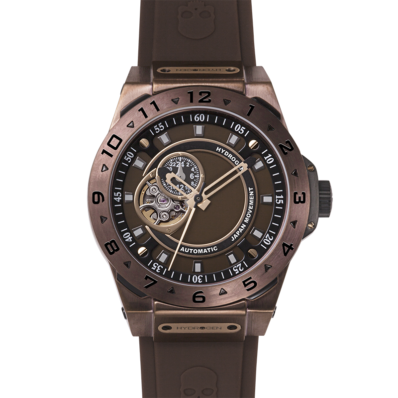 Montre Vento All Brown Duo – Automatique GMT NH30 Japon, Acier Brun Ionisé, Cadran Métallique Marron, Bracelet Silicone Marron