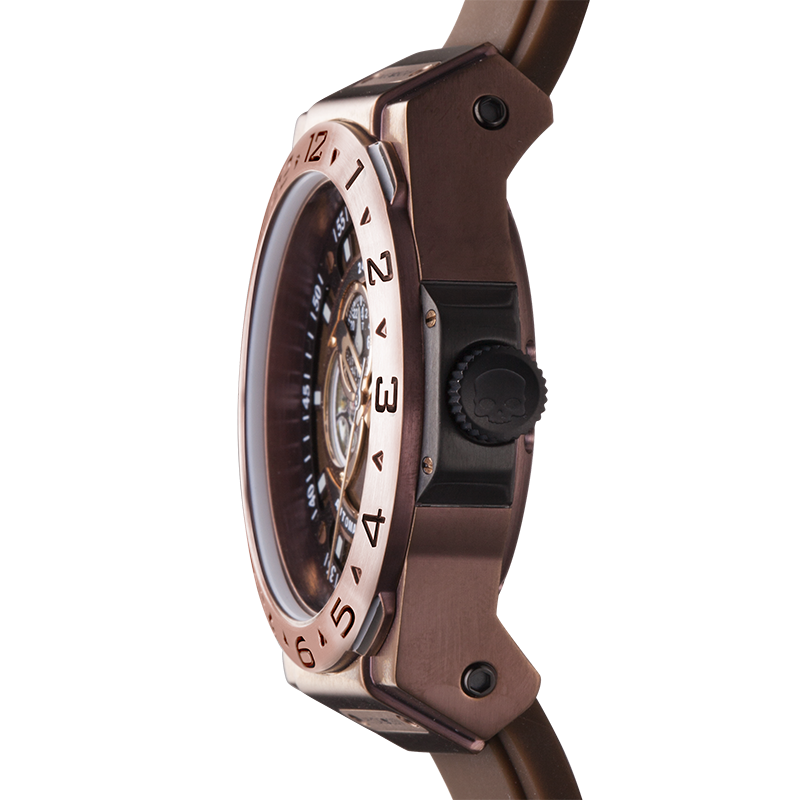 Montre Vento All Brown Duo – Automatique GMT NH30 Japon, Acier Brun Ionisé, Cadran Métallique Marron, Bracelet Silicone Marron