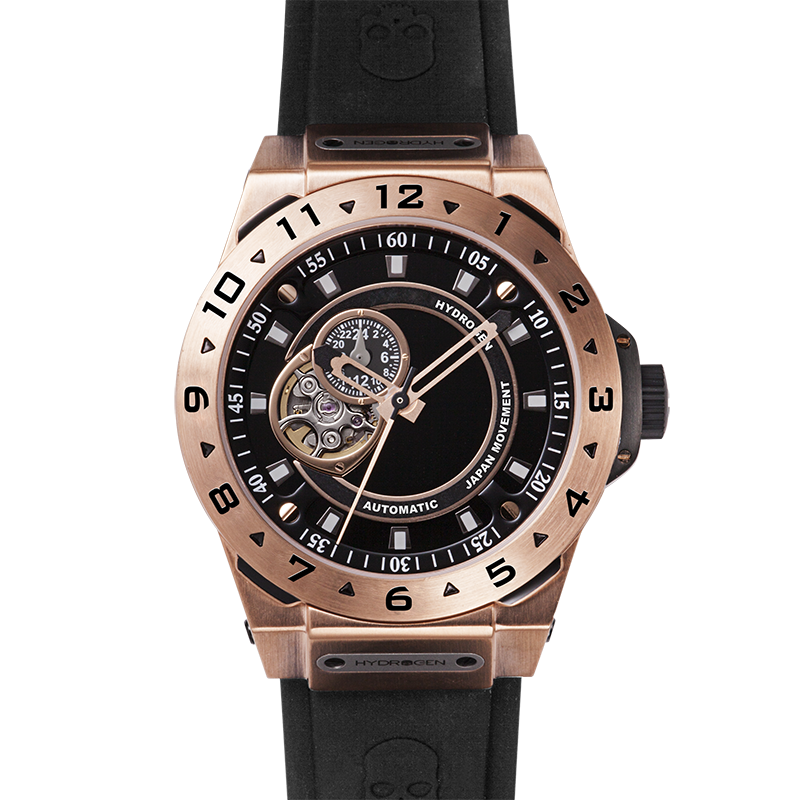 Montre Vento Black Rose Gold – Automatique NH39 Open Heart, Acier Or Rose, Cadran Noir, Bracelet Silicone Noir