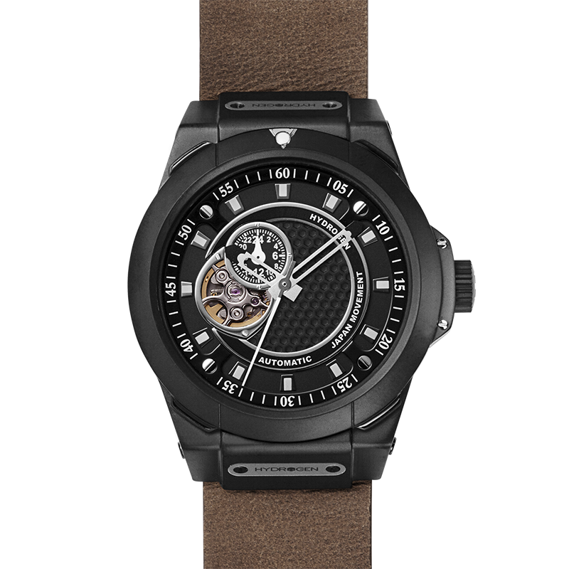 Montre Vento Black Nato Leather – Automatique NH39 Japon, Boîtier Noir, Cadran Noir, Bracelet Cuir Marron