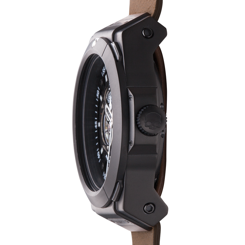 Montre Vento Black Nato Leather – Automatique NH39 Japon, Boîtier Noir, Cadran Noir, Bracelet Cuir Marron