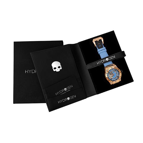 Montre Vento Rose Gold Light Blue (HW424414) – Automatique GMT Japon, Acier Or Rose, Cadran Bleu Clair, Bracelet Silicone Bleu, Lunette Plongée