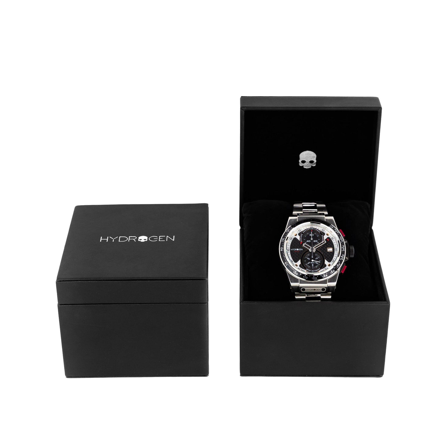 Montre Otto Chrono Silver Bracelet – Chronographe 2 Compteurs, Tachymètre, Acier Inoxydable, Cadran Fibre Carbone, Bracelet 3 Maillons