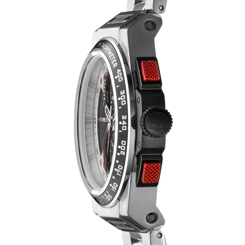 Montre Otto Chrono Silver Bracelet – Chronographe 2 Compteurs, Tachymètre, Acier Inoxydable, Cadran Fibre Carbone, Bracelet 3 Maillons