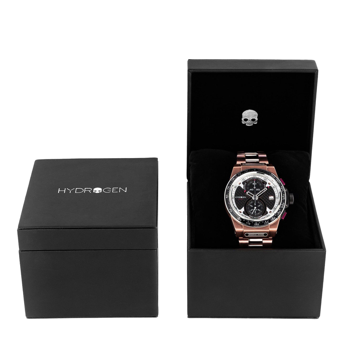 Montre Otto Chrono All Rose Gold Bracelet – Chronographe 2 Compteurs, Acier Or Rose, Bracelet 3 Maillons, Cadran Fibre Carbone