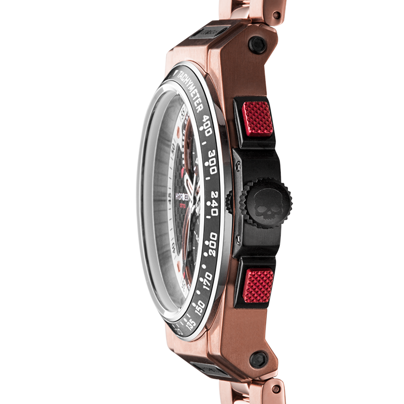 Montre Otto Chrono All Rose Gold Bracelet – Chronographe 2 Compteurs, Acier Or Rose, Bracelet 3 Maillons, Cadran Fibre Carbone