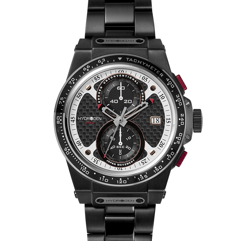 Montre Otto Chrono All Black Bracelet – Chronographe, Acier Inoxydable Noir, Cadran Fibre Carbone, Bracelet 3 Maillons Noir