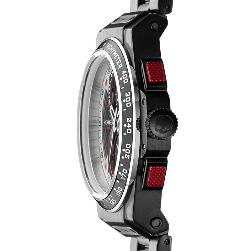 Montre Otto Chrono All Black Bracelet – Chronographe, Acier Inoxydable Noir, Cadran Fibre Carbone, Bracelet 3 Maillons Noir