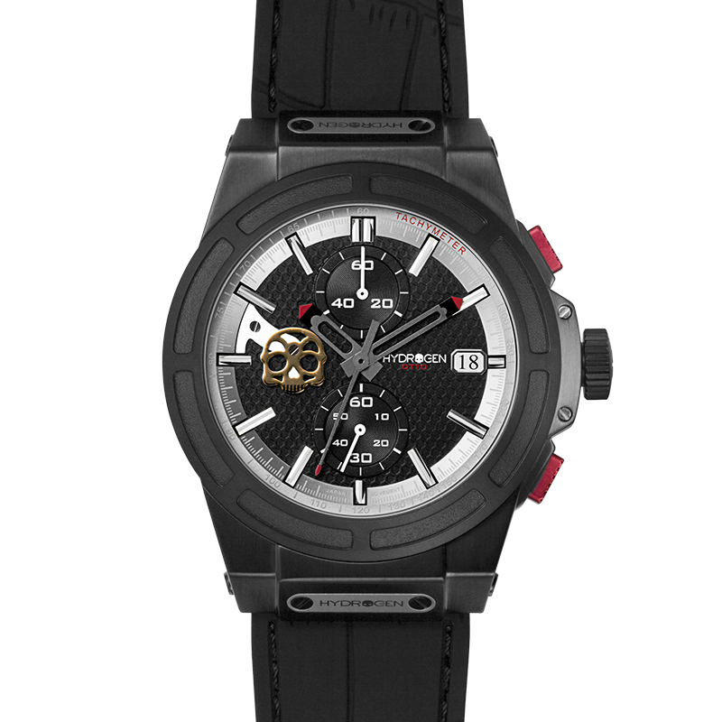 Montre Otto Chrono All Black – Chronographe, Acier Inoxydable Noir, Cadran Fibre Carbone, Bracelet Silicone Noir Croco
