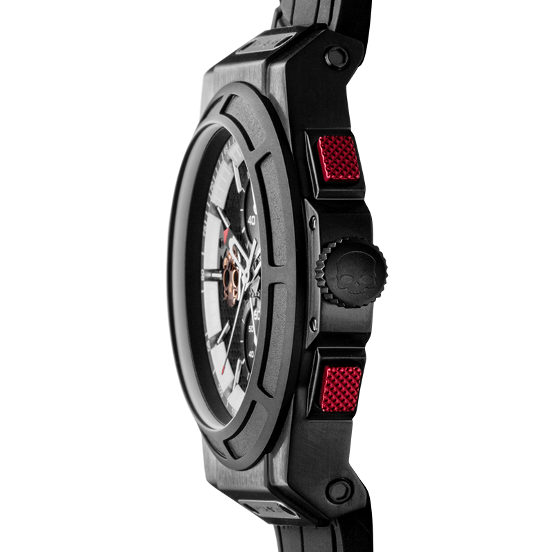 Montre Otto Chrono All Black – Chronographe, Acier Inoxydable Noir, Cadran Fibre Carbone, Bracelet Silicone Noir Croco
