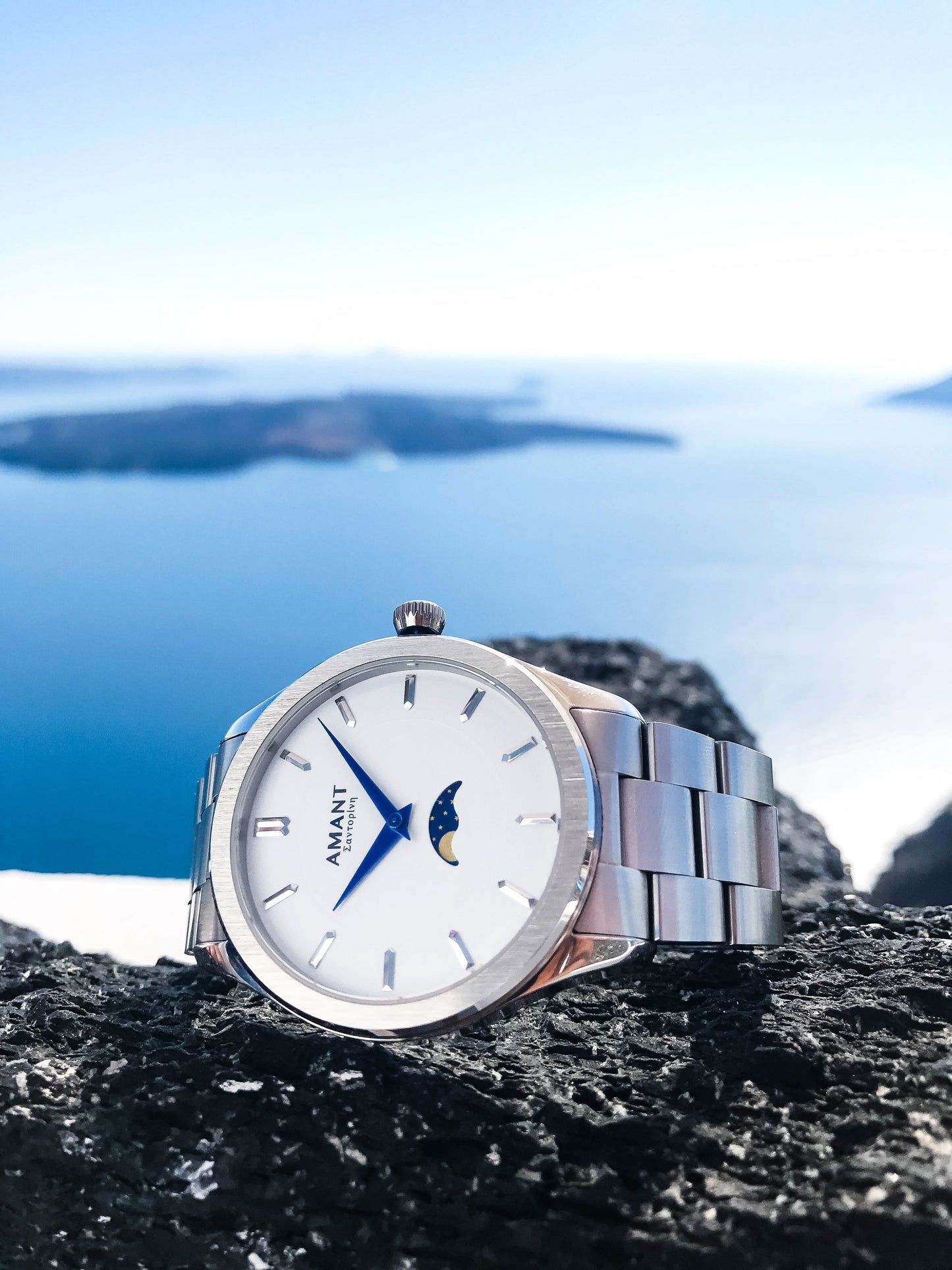 Montre AmantSantorini Moonphase – Édition Limitée 50 pièces, Phase de Lune, Acier 316L, Verre Saphir, Étanche 10 ATM