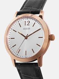 Montre Homme Guess W0922G6 (Ø 39 mm) – Quartz, Boîtier Or Rose & Bracelet Cuir Noir