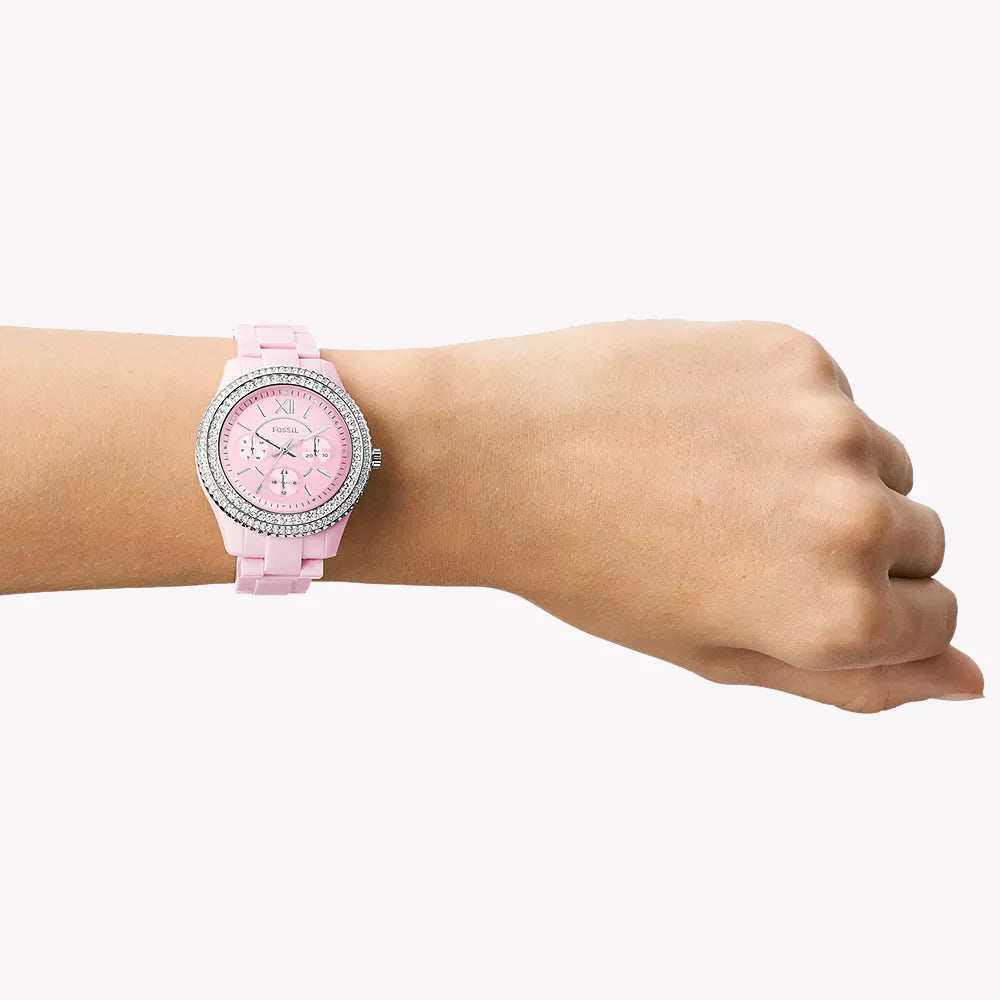 Montre Femme Fossil STELLA (Ø 37 mm) – Quartz, Bracelet Résine, Date, Étanche 5 ATM