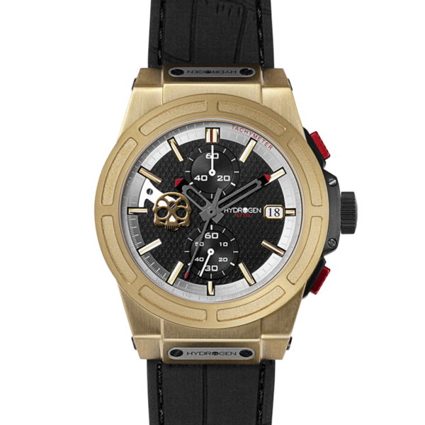 Montre Otto Chrono All Gold – Chronographe, Acier Inoxydable Noir & Or Jaune, Cadran Fibre Carbone, Bracelet Silicone Noir Croco