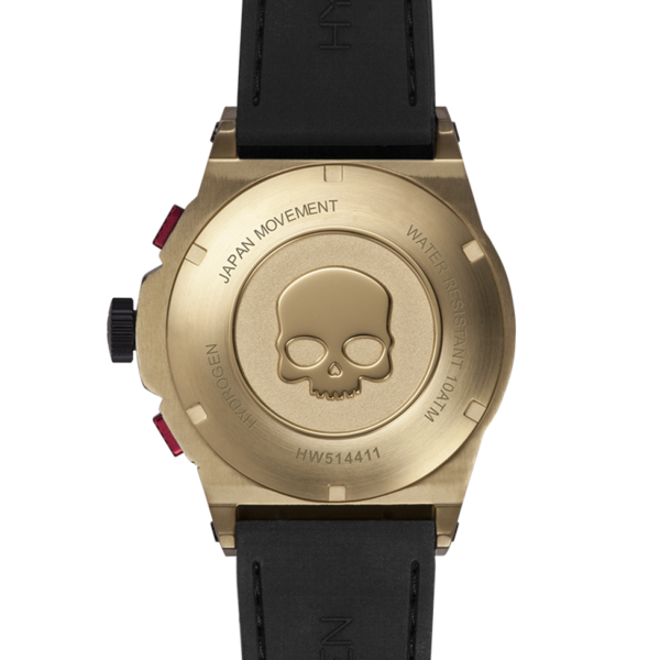 Montre Otto Chrono All Gold – Chronographe, Acier Inoxydable Noir & Or Jaune, Cadran Fibre Carbone, Bracelet Silicone Noir Croco
