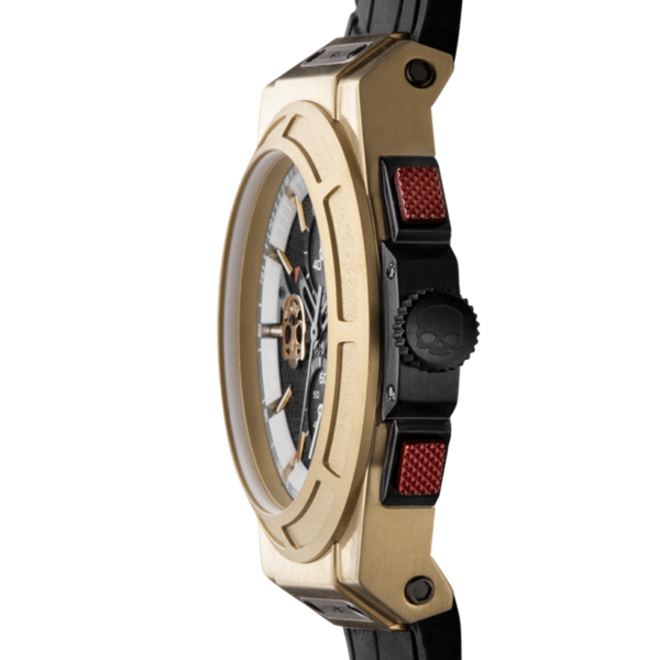 Montre Otto Chrono All Gold – Chronographe, Acier Inoxydable Noir & Or Jaune, Cadran Fibre Carbone, Bracelet Silicone Noir Croco