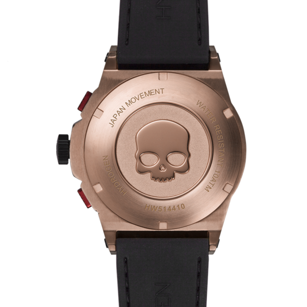 Montre Otto Chrono Gold and Brown Mix (HW514410) – Chronographe, Acier Or Rose & Or Jaune, Cadran Fibre Carbone, Logo Skull Hydrogen, Bracelet Silicone Croco Noir