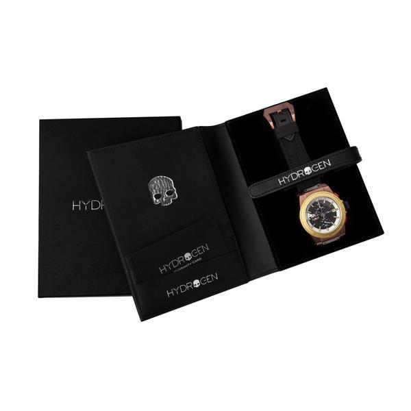 Montre Otto Chrono Gold and Brown Mix (HW514410) – Chronographe, Acier Or Rose & Or Jaune, Cadran Fibre Carbone, Logo Skull Hydrogen, Bracelet Silicone Croco Noir
