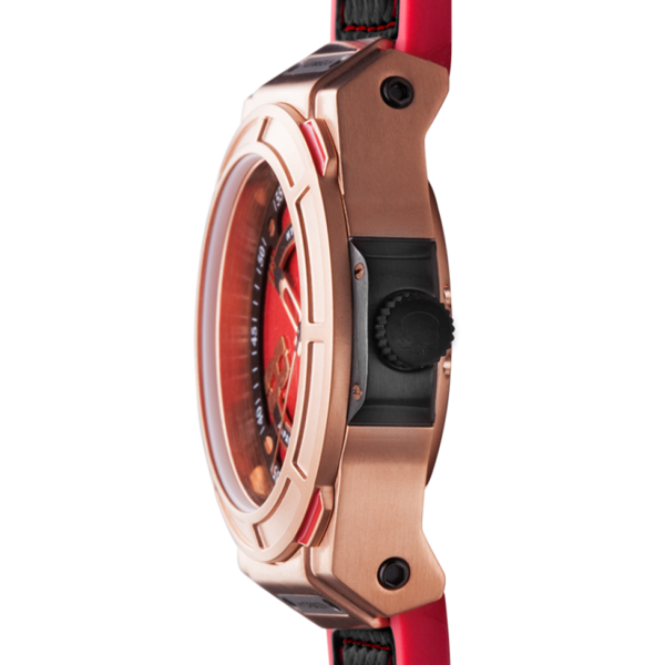 Montre Otto Red Rose Gold – Acier Or Rose, Cadran Rouge & Noir avec Numéro 8, Bracelet Noir & Rouge