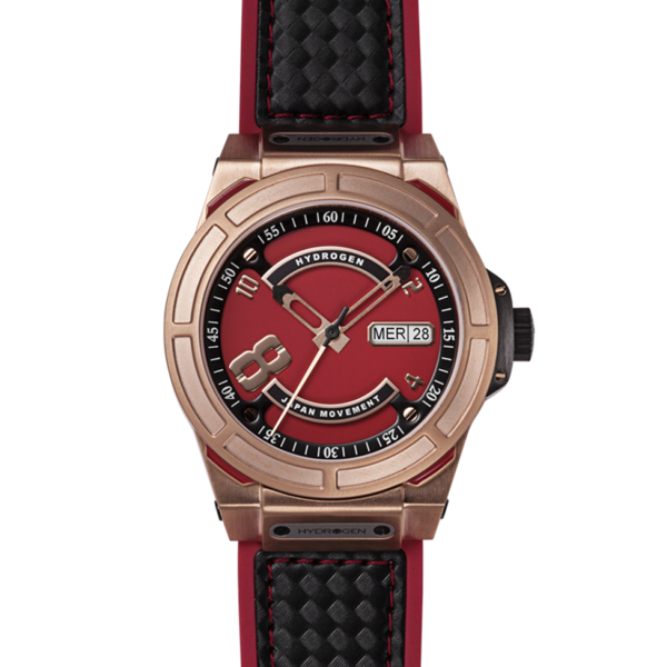 Montre Otto Red Rose Gold – Acier Or Rose, Cadran Rouge & Noir avec Numéro 8, Bracelet Noir & Rouge