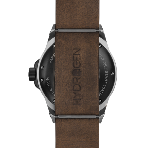 Montre Vento Silver Black Leather – Automatique GMT NH30 Japon, Acier Inoxydable, Cadran Noir Métallique, Bracelet Cuir Marron