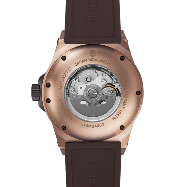 Montre Vento Brown Rose Gold (HW424402) – Automatique GMT Japon, Acier Or Rose, Cadran Marron, Bracelet Silicone Marron