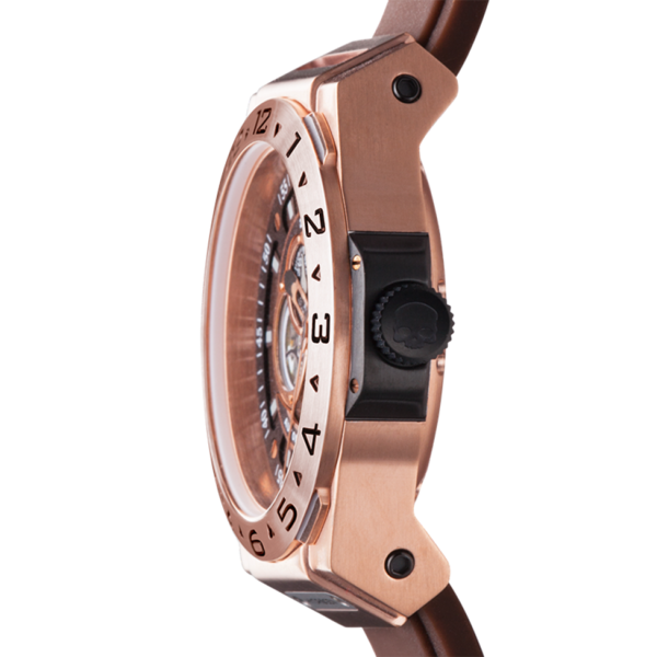 Montre Vento Brown Rose Gold (HW424402) – Automatique GMT Japon, Acier Or Rose, Cadran Marron, Bracelet Silicone Marron