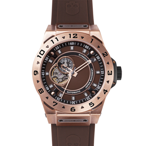Montre Vento Brown Rose Gold (HW424402) – Automatique GMT Japon, Acier Or Rose, Cadran Marron, Bracelet Silicone Marron