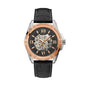 Montre Homme Guess W1308G1 – 45 mm, Automatique, Cadran Noir, Bracelet Cuir Noir, Étanche 5 ATM
