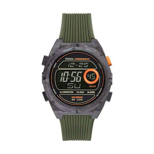 Montre Homme Fossil EVERETT SOLAR DIGITAL (Ø 45 mm) – Quartz Multifonction, Bracelet Silicone, Étanche 5 ATM