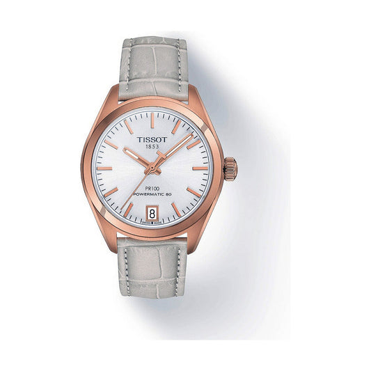 Montre Femme Tissot PR100 Powermatic 80 (Ø 33 mm) – Automatique, Bracelet Cuir, Verre Saphir, Étanche 10 ATM