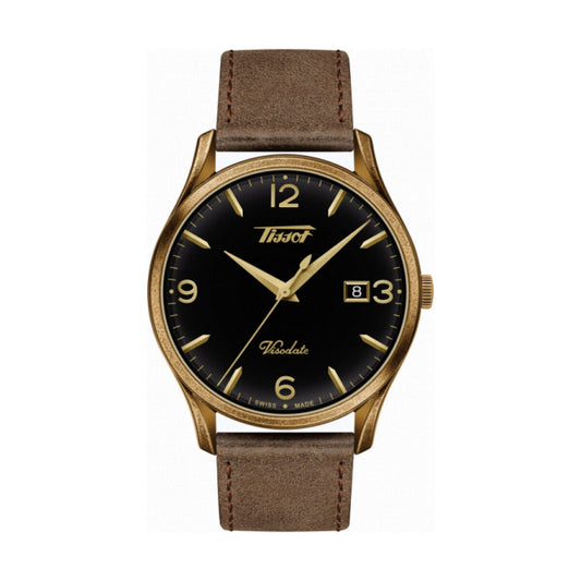 Montre Homme Tissot HERITAGE VISODATE (Ø 40 mm) – Quartz, Bracelet Cuir, Verre Saphir, Étanche 3 ATM