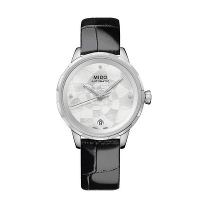 Montre Femme Mido (Ø 34 mm) – Automatique, Date, Bracelet Cuir, Verre Saphir, Étanche 3 ATM