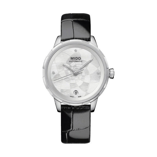 Montre Femme Mido (Ø 34 mm) – Automatique, Date, Bracelet Cuir, Verre Saphir, Étanche 3 ATM